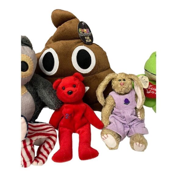 Plush Lot Stuffed Animals Owl Poop Frog Bear Bunny Elephant - Picture 3 of 14